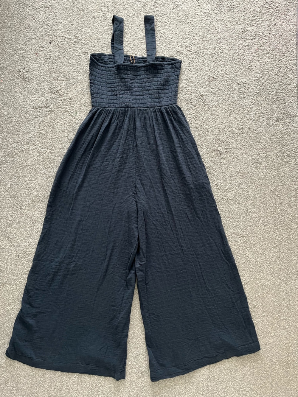 NWT Quince Women’s Organic Cotton Indigo Blue Wide-Leg Jumpsuit Size Large - Picture 2 of 11